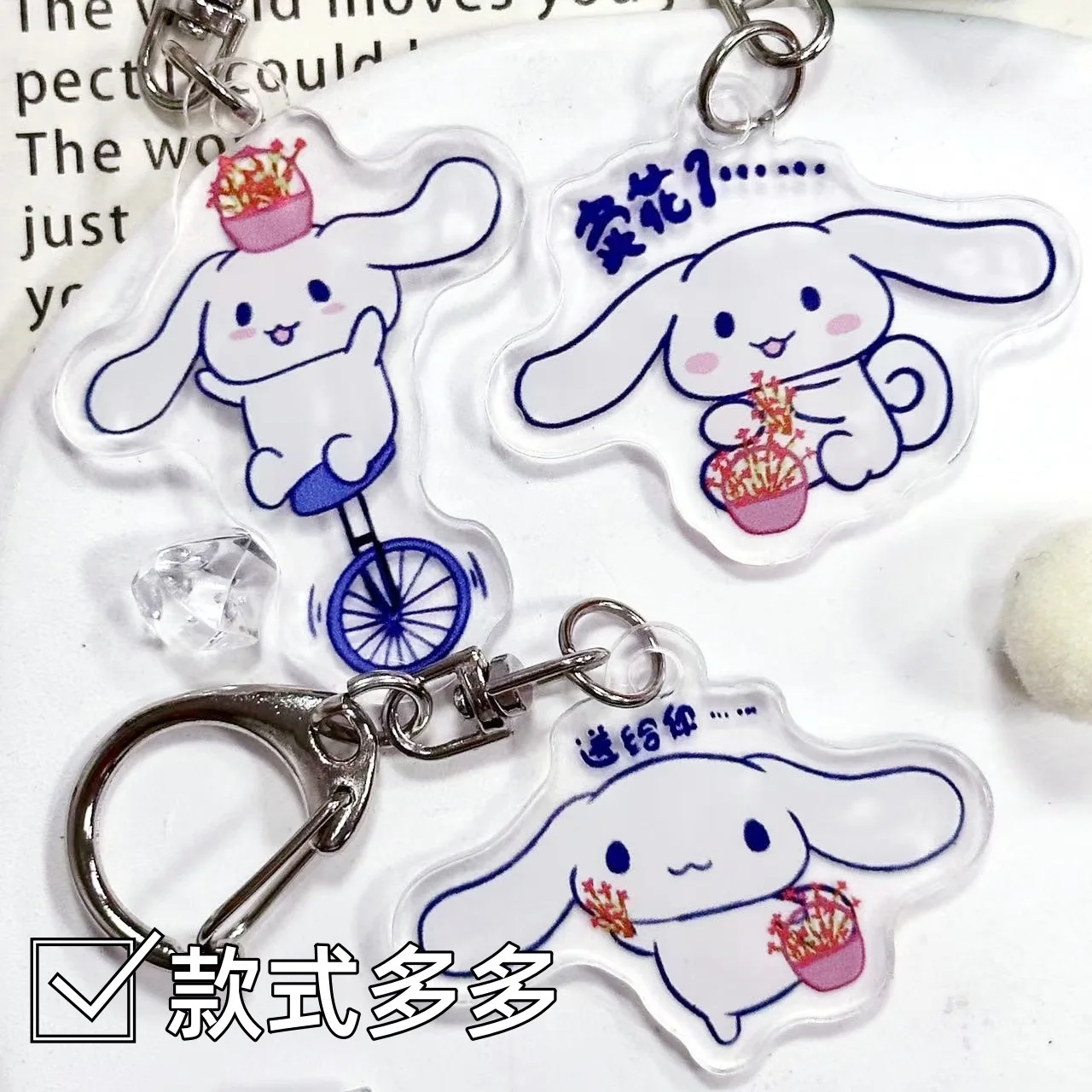 

3Pcs Sanrio Acrylic Cartoon Keychain Cinnamoroll Pendant Kawaii Anime School Bag Pendant Cute Creative Charm Keyring Gifts