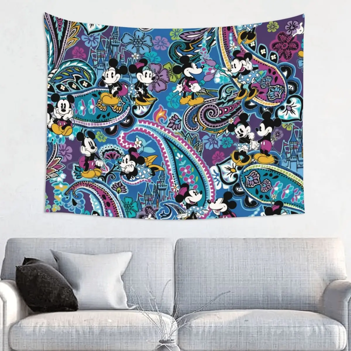 Custom Mickey Mouse Paisley Hippie Tapestry for Living Room Dorm Decoration Tapestries Home Decor