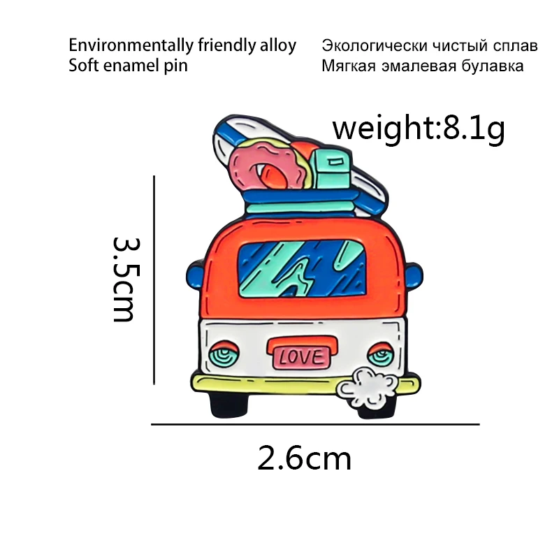 Cartoon Red Bus Enamel Pin Custom Ice Cream Bread Bus Camping Car Brooches Lapel Badge Jewelry Spille For Friends Gift Wholesale