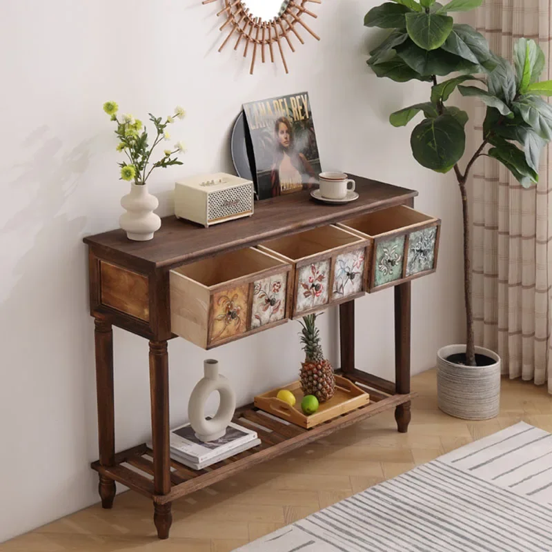 

Solid Wood Display Living Room Cabinet Retro Nordic Drawers Organizer Tv Cabinet Designer Entryway Cabinet Diversified Storage