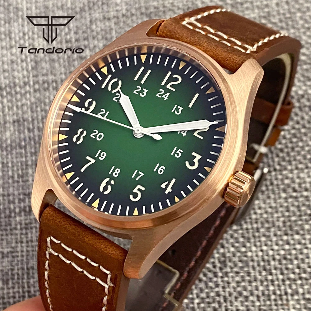 Tandorio Automatic Real Cusn8 Bronze Pilot Wristwatch NH35 PT5000 Dive Luminous 39mm 20Bar Mechanical Men Watch Sapphire Crystal