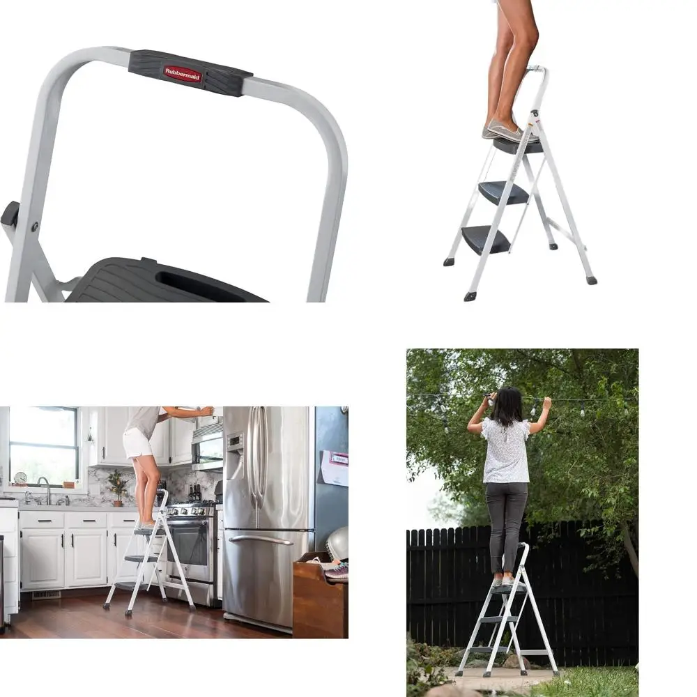 

Folding 3-Step White Steel Ladder with Grip and Anti-Slip Feet, ANSI Certified, Ready to Use