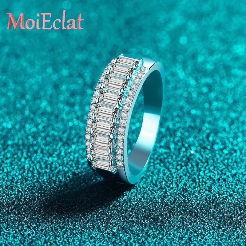 

For Women Ins Design Platinum Pt950 Ring Sugar Cube Diamond in Row 1.89ct Moissanite Trendy Rings Delicate Fashionable Gifts