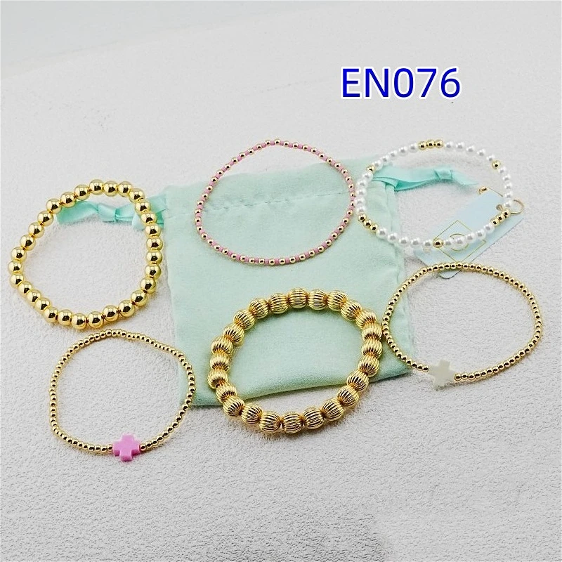 YEEVAA Cross Charm Bead&Pearl Stack of 6 Bracelet, Fashion Jewelry Gift for Women Daily Layering