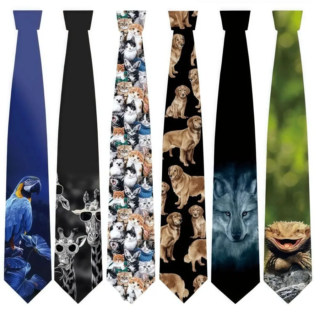 

Fashion Soft Silk Men's Ties Novelty Cat Dog Prints Casual Neckties Animal Theme Graffiti Hand-tied Bow Tie Daily Wear/Party