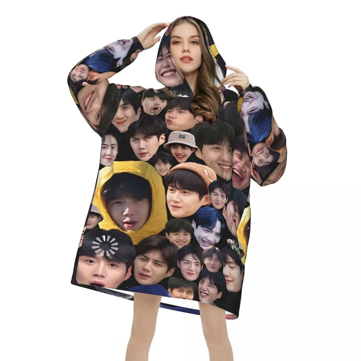Kim Seon-ho Blanket Hoodie Wearable Blanket Large with Pocket Warm Sleeping Bag Soft Cozy Onesie