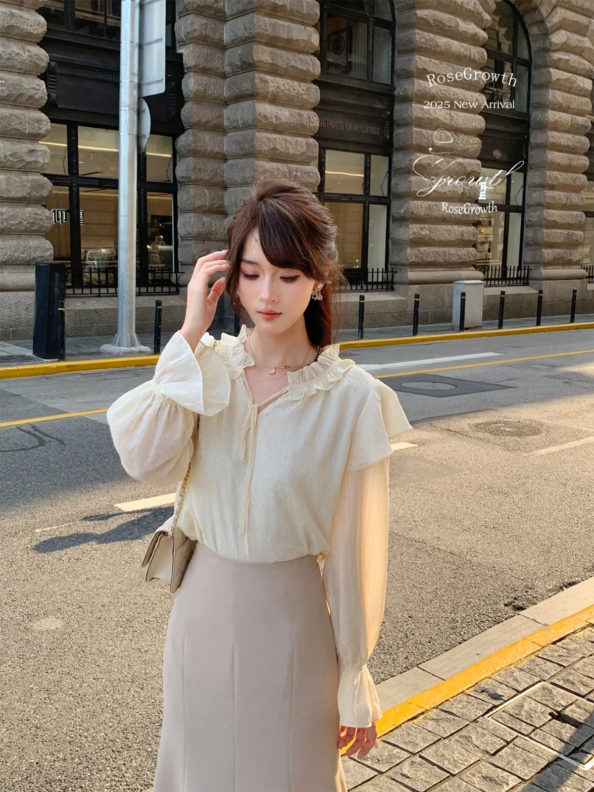 

Romantic Polka Dot Long Sve Women's irt Original Design Ele Sle Breathable Polyester Fabric V-Ne Pullover Top