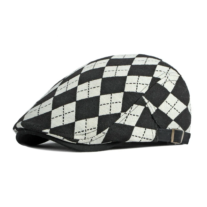 Lente Herfst Heren Baret Hoed Retro Geruite Visgraat Pet Naar Voren Platte Pet Dames Dailywear Zonnescherm Taxichauffeur Rijhoed