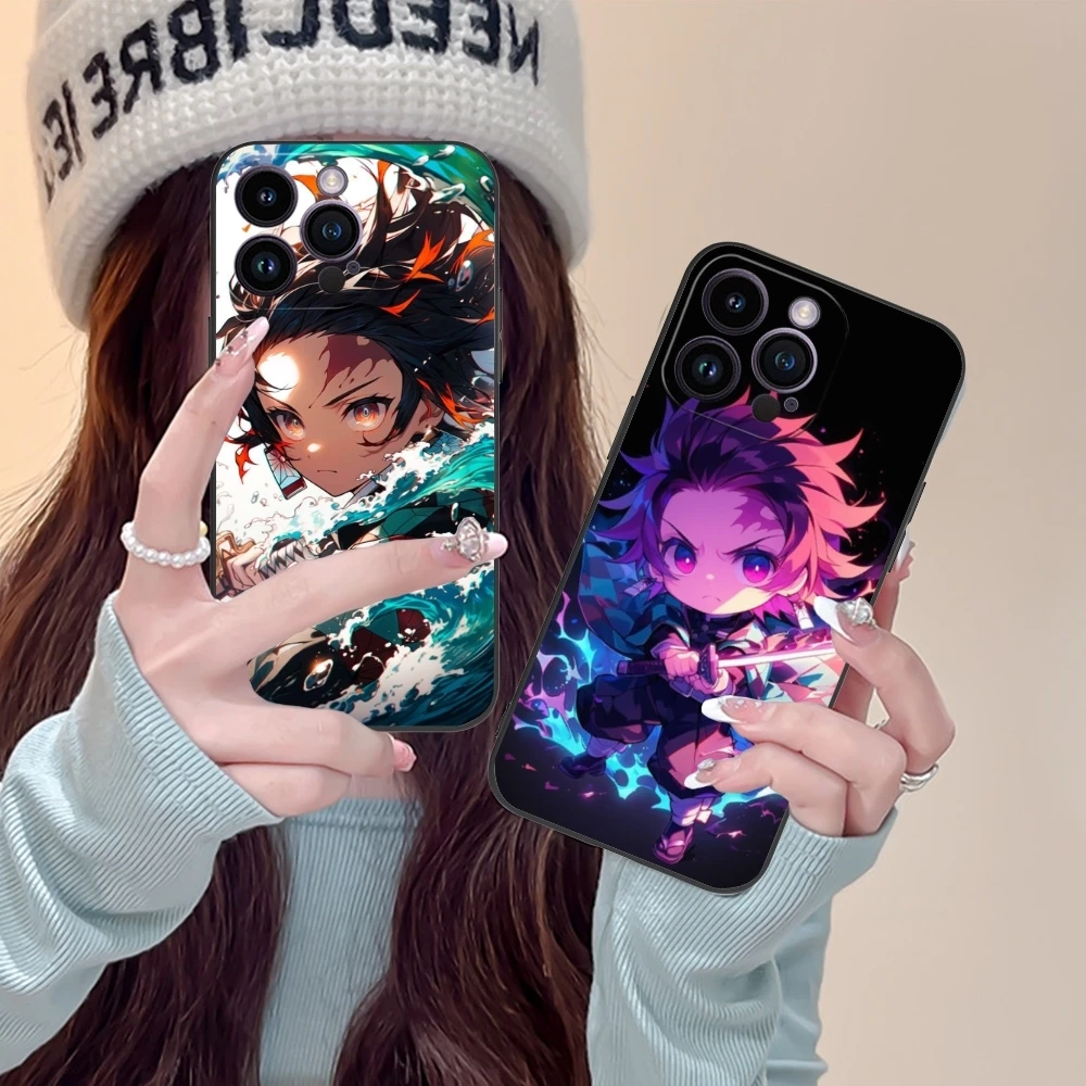 Demon Slayer Tanjiro Mobile Phone Case for iPhone 15 14 13 12 11 X XR XS 8 7 Pro Max Plus Mini Black Soft Phone Cover Shell