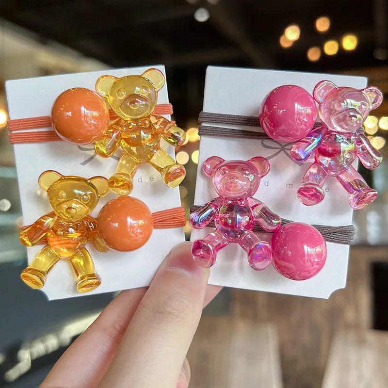 2pcs/lot Cartoon children hair accessories Women\'s Hair ring Jelly Bear Hair rope Princess headpiece Acrylic rubber band