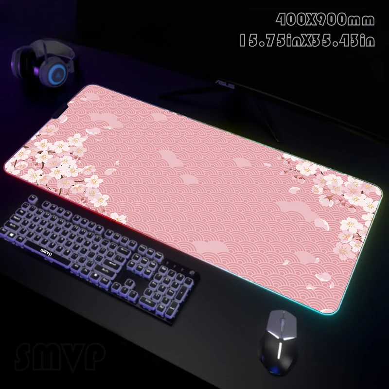 

Sakura Large RGB Mouse Pad Gaming Mousepads LED Mouse Mat Gamer Desk Mats Rubber Table Rug With Backlit Desk Pads