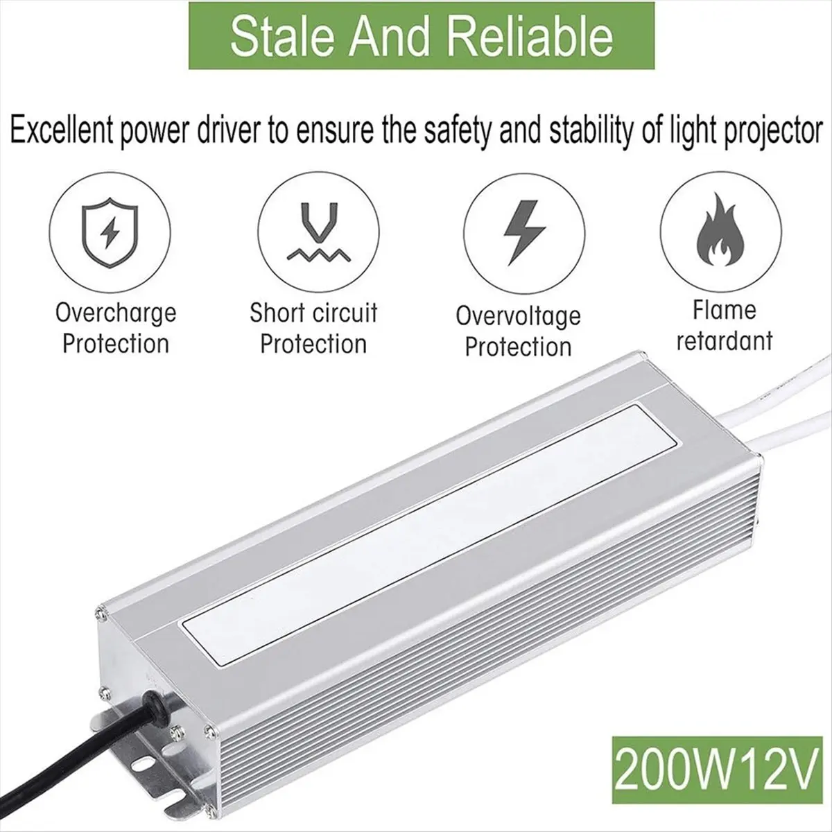 ABYA LED Driver 200W Waterproof IP67 Power Supply Transformer Adapter 90V-140V AC to 12V DC Low Voltage Output,US Plug