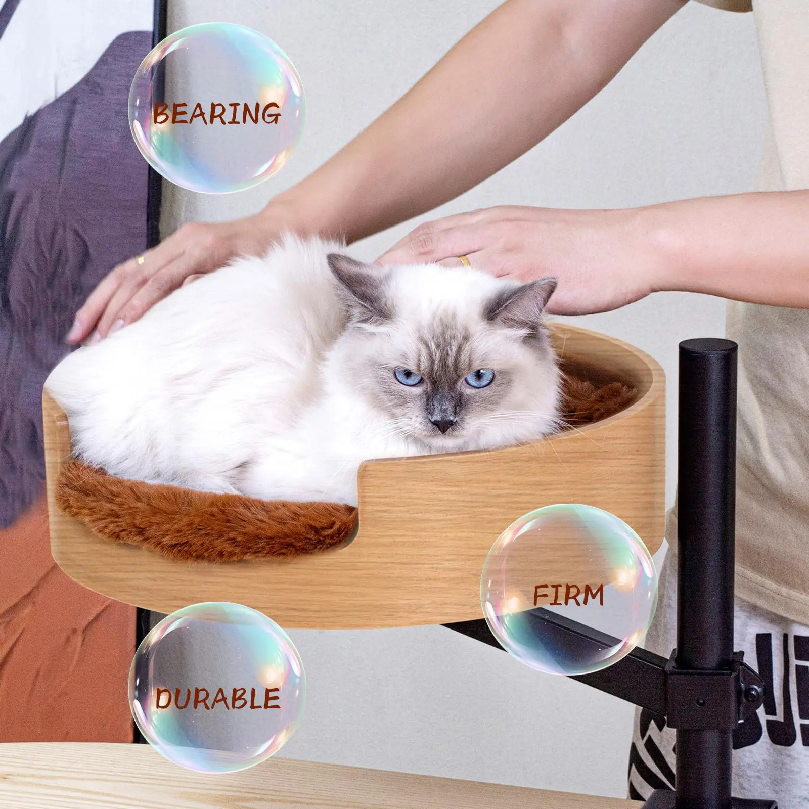 Amaca per gatti in legno massello, scrivania, altezza regolabile, elegante, con ciotola in legno, durevole