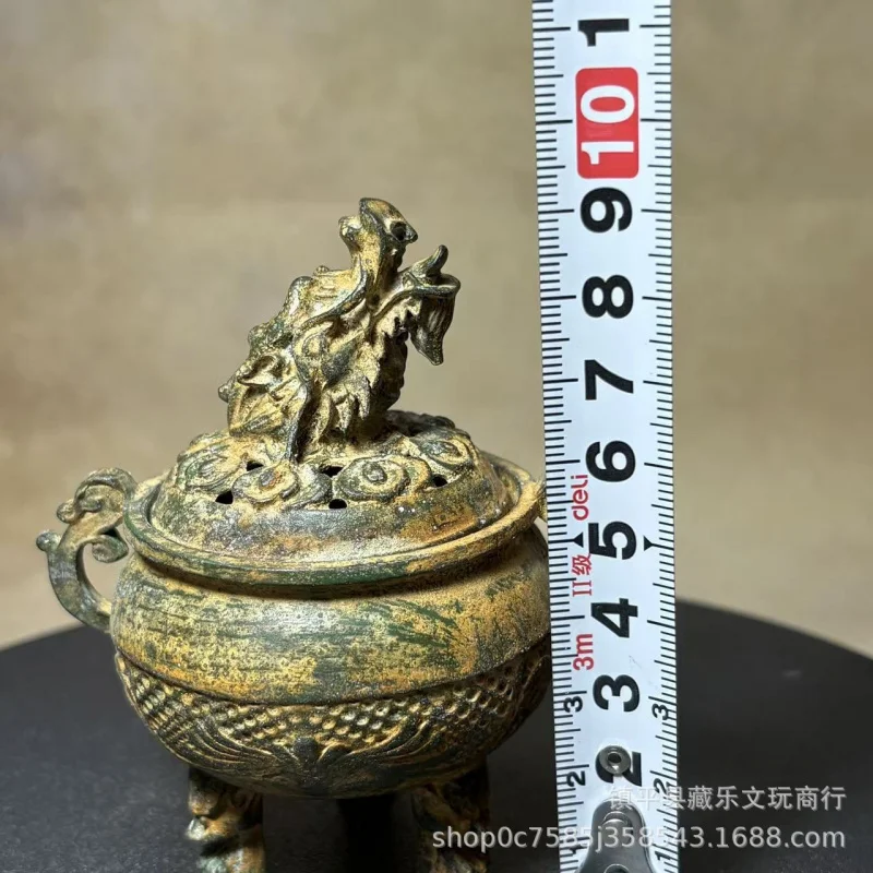 Vintage Collectible Sacred Beast Three-Legged Tripod Supreme Emperor Dragon Head Burner Ornament, Antique Bronze Incense