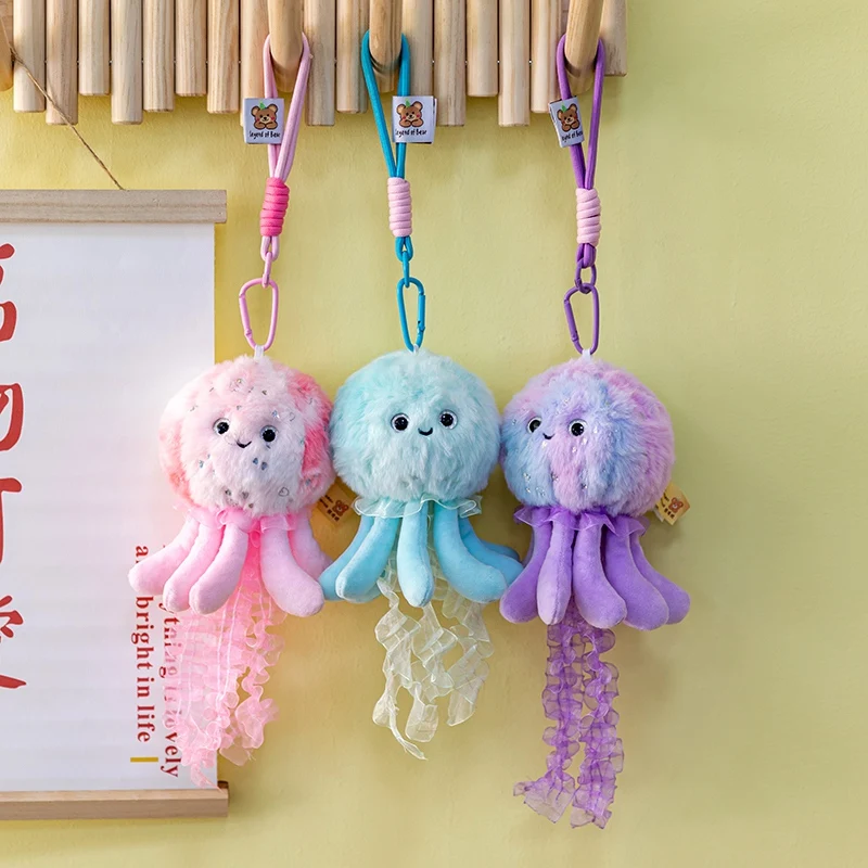 Etherisch Oceaandier Kleurrijk ​ ​   Kwallen knuffel zacht gevuld zeegelei hanger schattig tas decor pluche sleutelhanger voor meisje