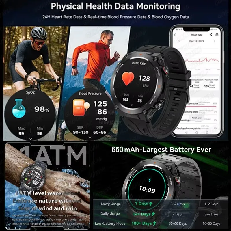 2024 novo para xiaomi esportes ao ar livre smartwatch masculino gps bússola à prova dwaterproof água bluetooth chamada 650mah bateria de fitness