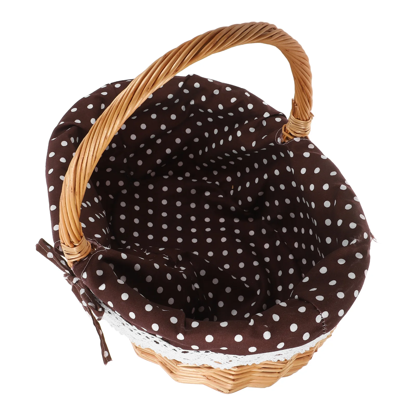 

Spacious Woven Wicker Storage Basket Featuring Interior in Primary Dots Perfect for Fruit Snack Bread