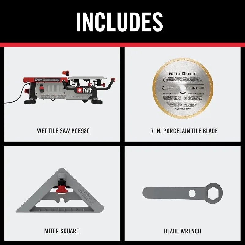 Wet Saw with 7-inch Cutting Capacity and On-Board Cutting Guide (PCE980)