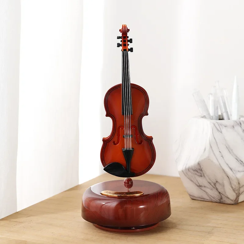 Rotating Music Box Guitar Violin Music Box Birthday Gift Girls' Festival Gift Creative Decorations In The Living Room Decor