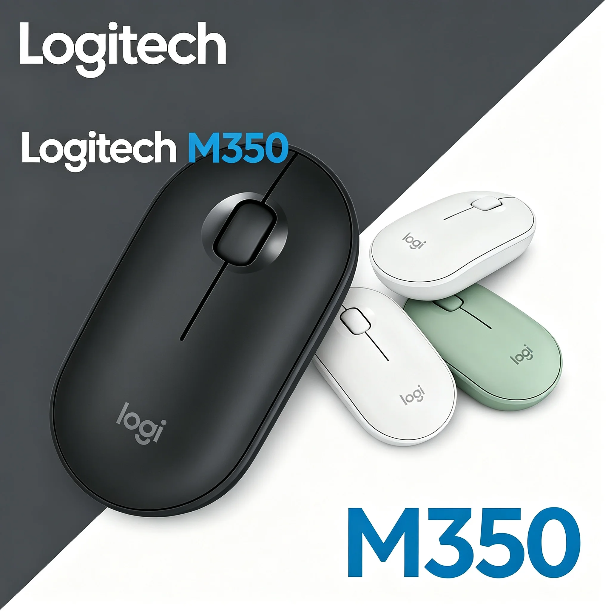 Logitech M350 Pebble Wireless Mouse Cute Pastel Color Series Slim Quiet Click Office Computer Mice