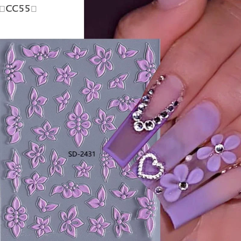 [CC55] 5D エンボスフラワーネイルステッカー エレガント ホワイト グリーン ブルー 花びらデザイン アクリル 花柄 粘着スライダー デコレーション