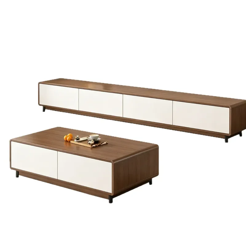 Modern Simple Cream Style TV Cabinet for Living Room Small Apartment Floor Standing TV Stand with Coffee Table Group