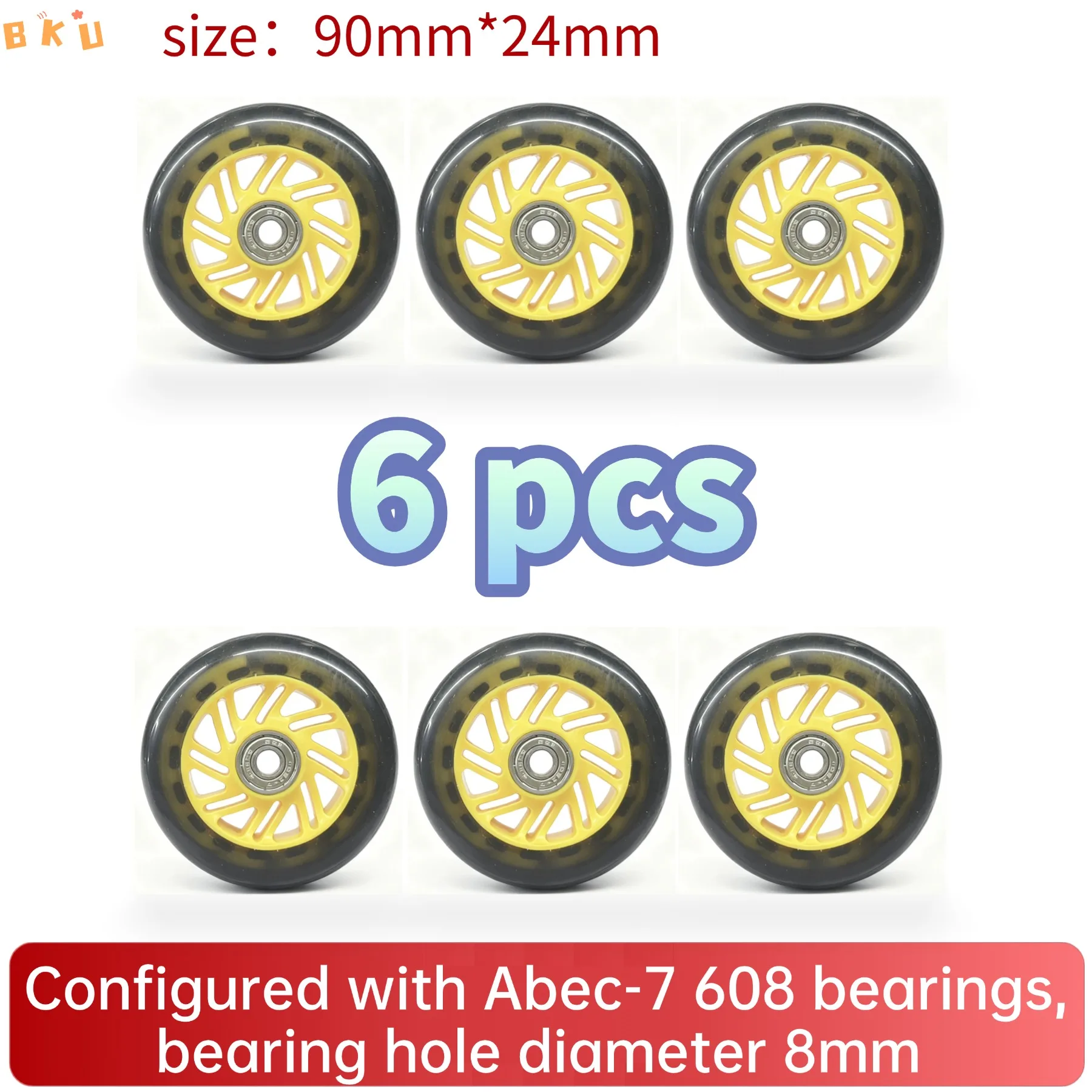 6 عبوات من عجلات البولي يوريثان مقاس 90 مم (3.5 بوصة) مع محامل Abec-7 - 12 لونًا أنيقًا، عالميًا للزلاجات المضمنة ثلاثية العجلات والدراجات البخارية #4