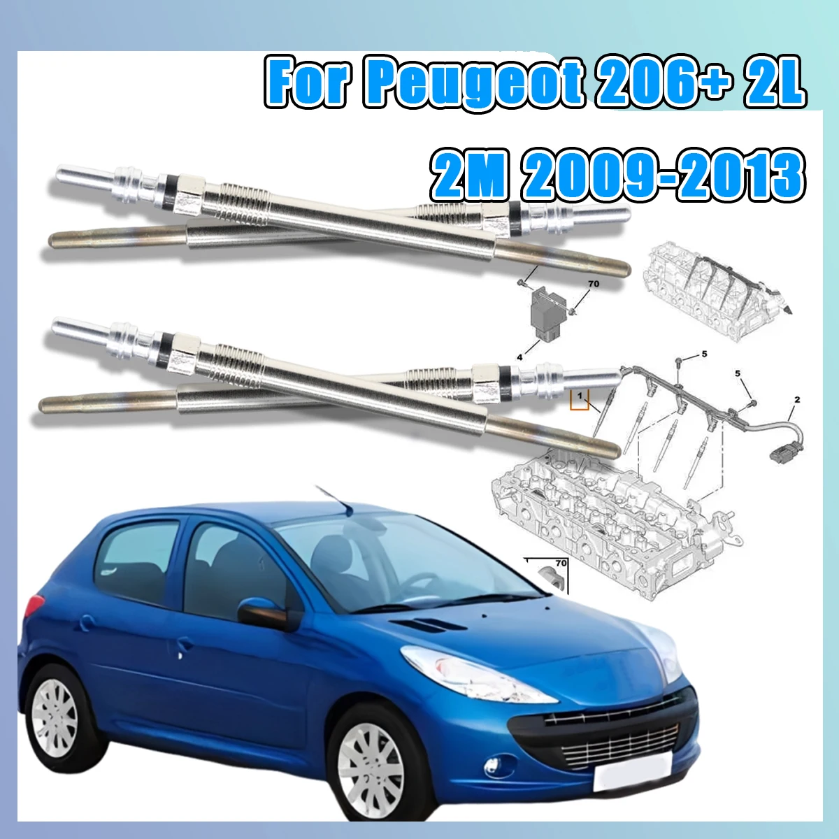 

5V Diesel Heater Nickel Plating Glow Plugs 1682276 1703269 1824690 9683195280 For Peugeot 206+ 2L 2M 2009 2010 2011-2013 1.4 HDi