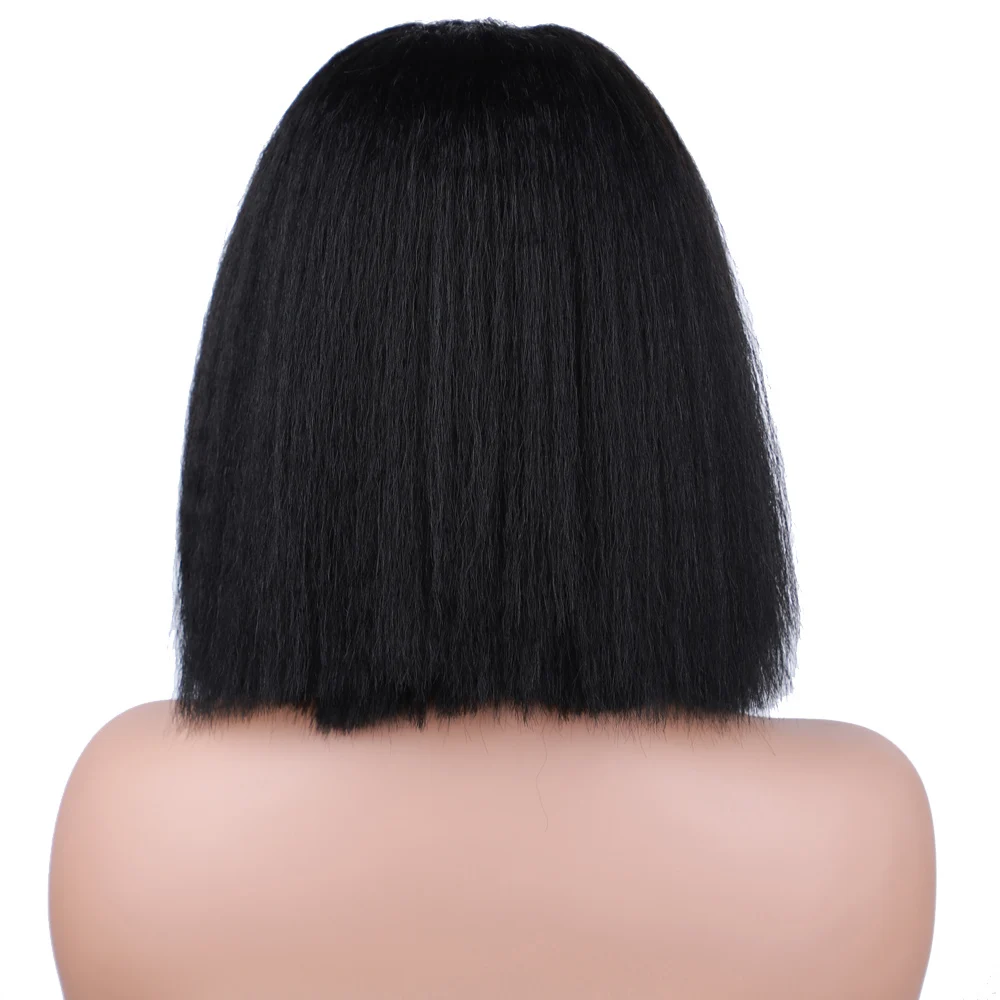 Krótka syntetyczna peruka Yaki Straight U Part Afro Kinky Hair Syntetyczna peruka U Part dla kobiet Czarna peruka z prostymi włosami syntetycznymi