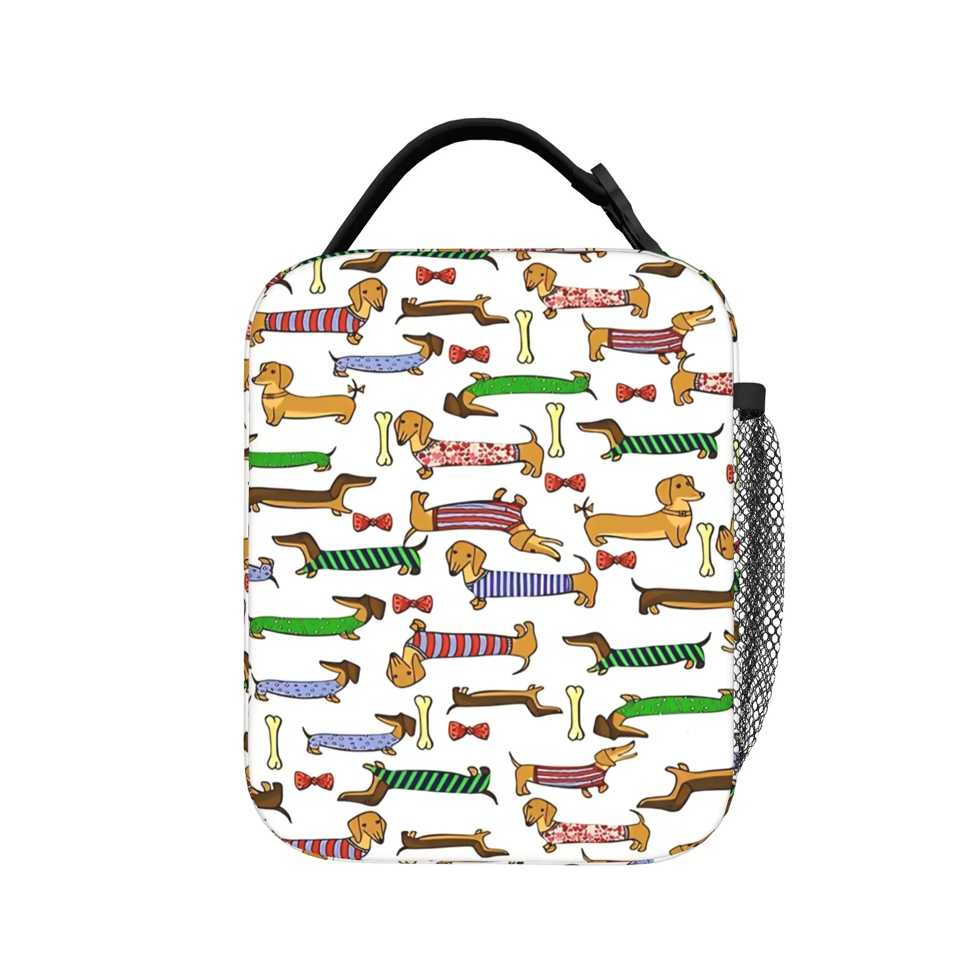 Adorable Dachshund Wearing Clothes Patterns Lunch Bag Retro Office Lunch Box Print Convenient Tote Food Bags
