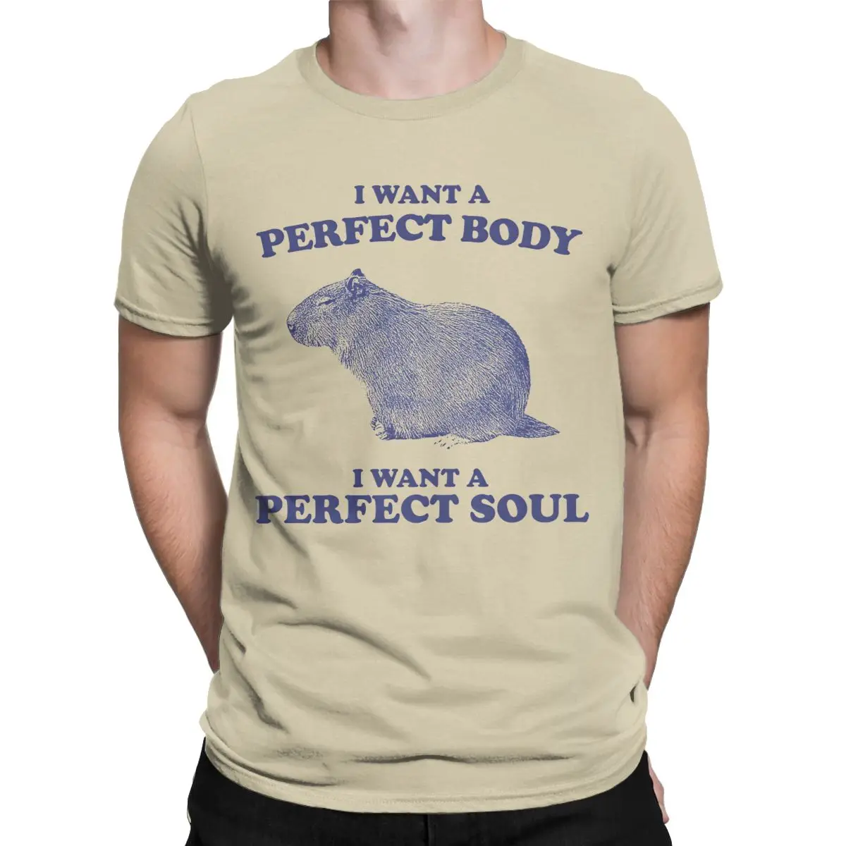 Capybara I Want A Perfect Body I Want A Perfect Soul T Shirts Men Cotton T-Shirts Novelty Tees Short Sleeve Tops Printed