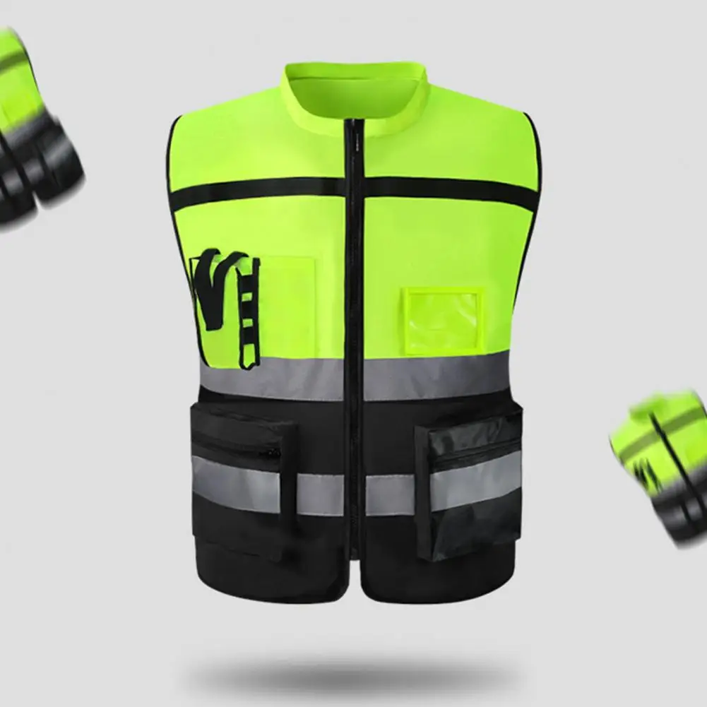 Reflective Vest Bright Strip High-visibility Multi Pockets Safety Vest Night Visibility Sports Runnung Cycling Safety Waistcoat