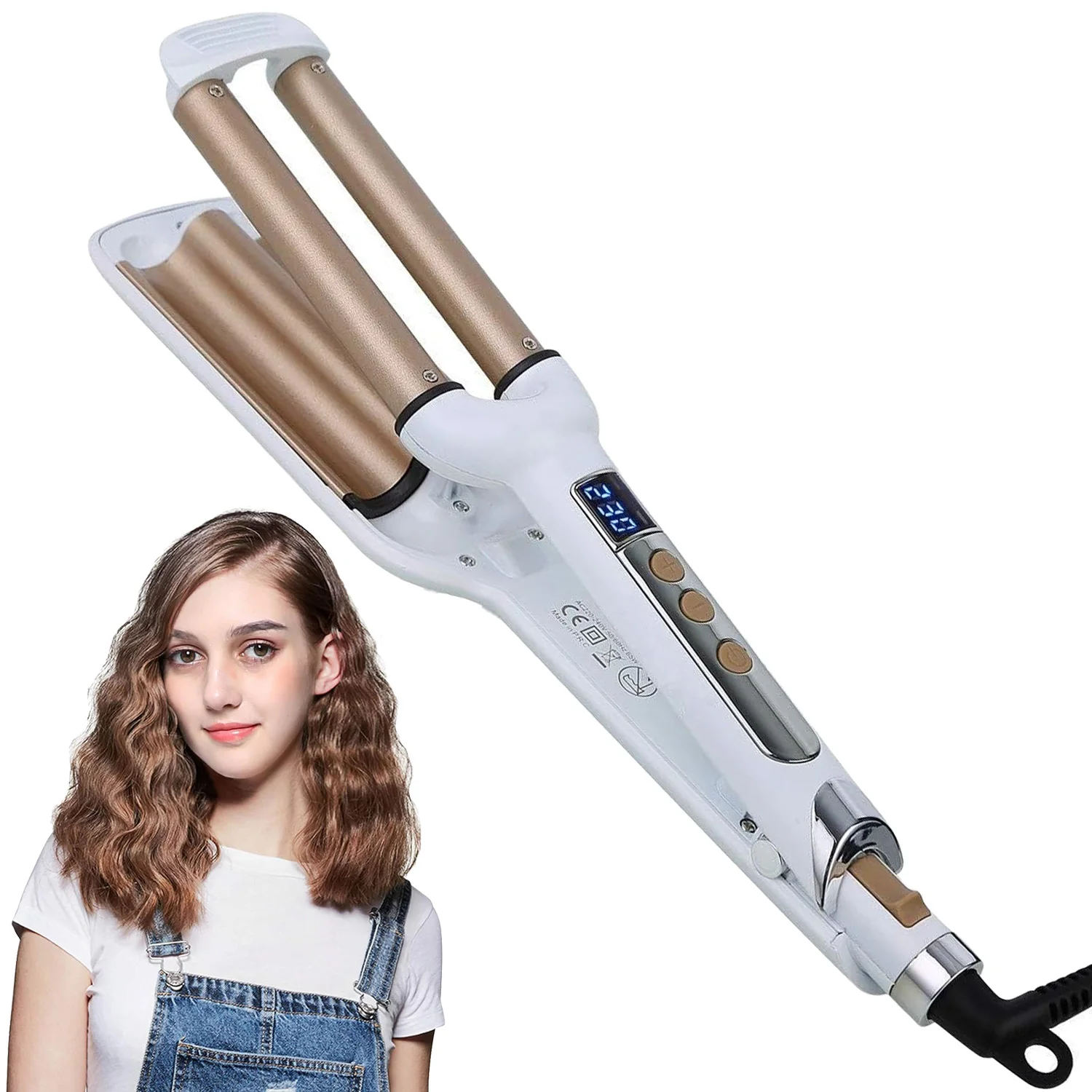 

Ceramic Hair Crimper Iron Hair Waver Curler 3 Barrel 16mm Perm Instant Curls Crimped Hair Professional Crimping Iron 100-240V
