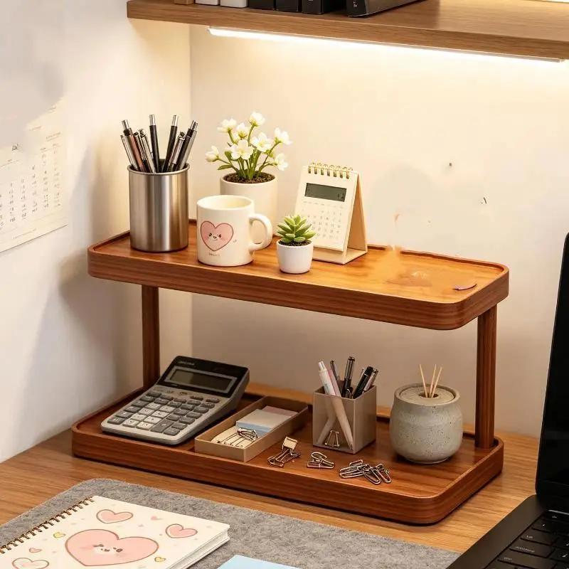 2/3 Tier Wooden Desktop Storage Shelf Sturdy Frame Large Capacity Organizer Practical Gift for Home Office Dorm Use