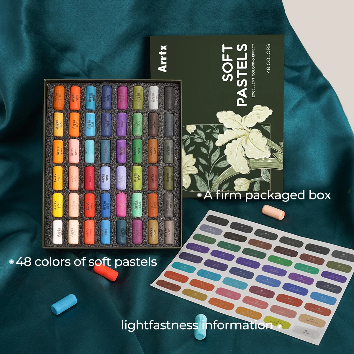 Arrtx Soft Pastels Art Supplies, 48/72 Assorted Colors Chalk Pastels Creamy Soft and High Adhesion for Artist Beginners Coloring