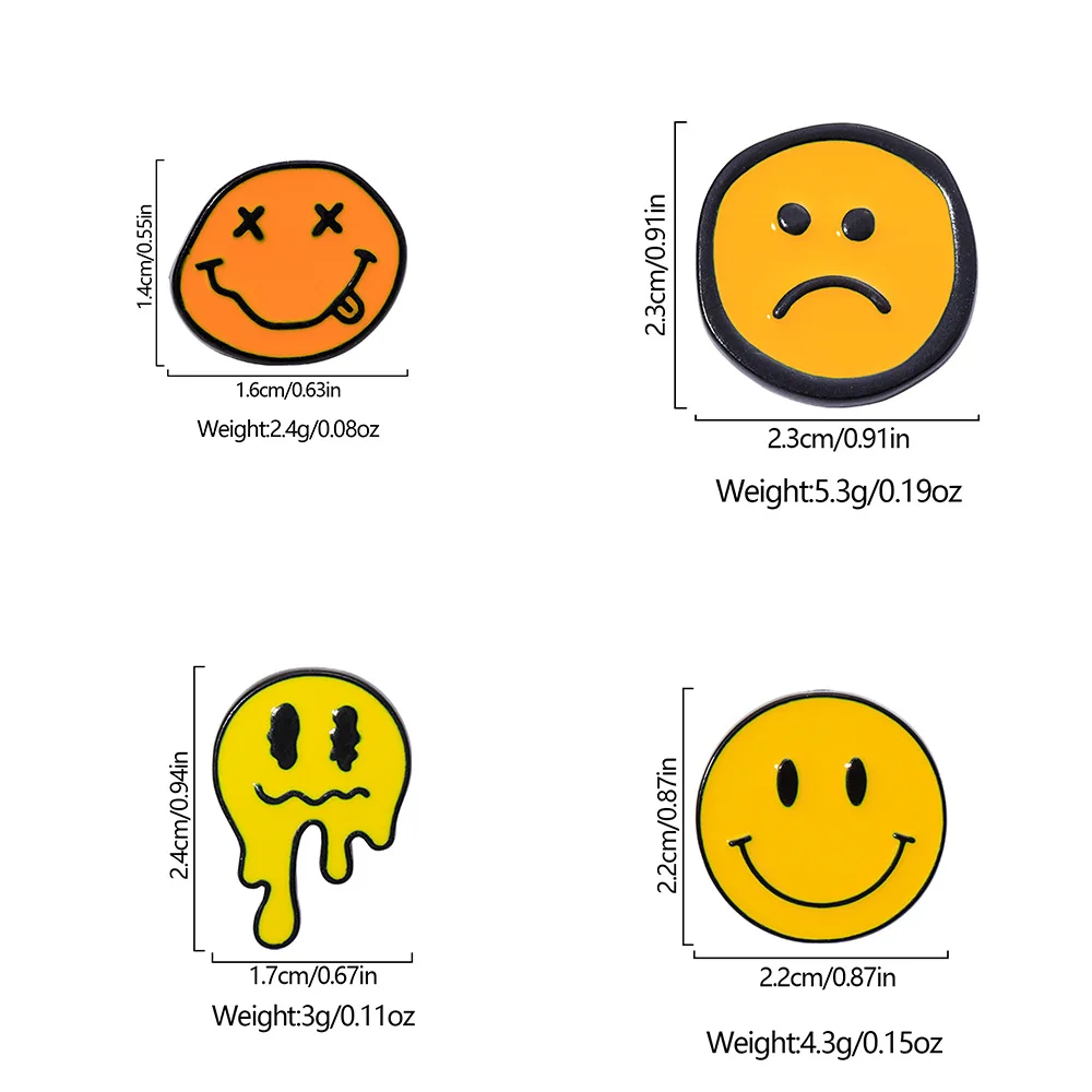 Classic Emote Collection Pins Yellow Smiling Unhappy Crying Expression Enamel Brooches for Clothes Jewelry
