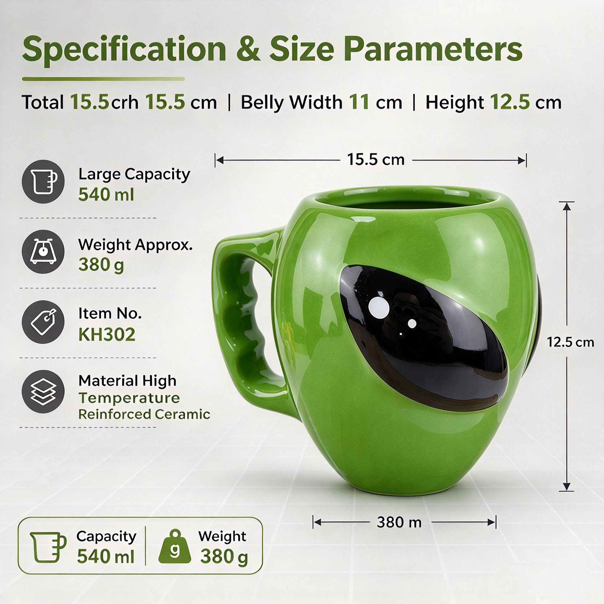 Cartoon Creative Green Alien Ceramic Cups Cartoon Interesting Coffee Cup Water Cup Birthday Gift for Fans