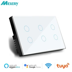 Melery 147 Tuya WIFI Smart Wall Light Switch Touch Sensor Glass Panel Wireless Remote Control by Alexa Google Home 4/5/6Gang