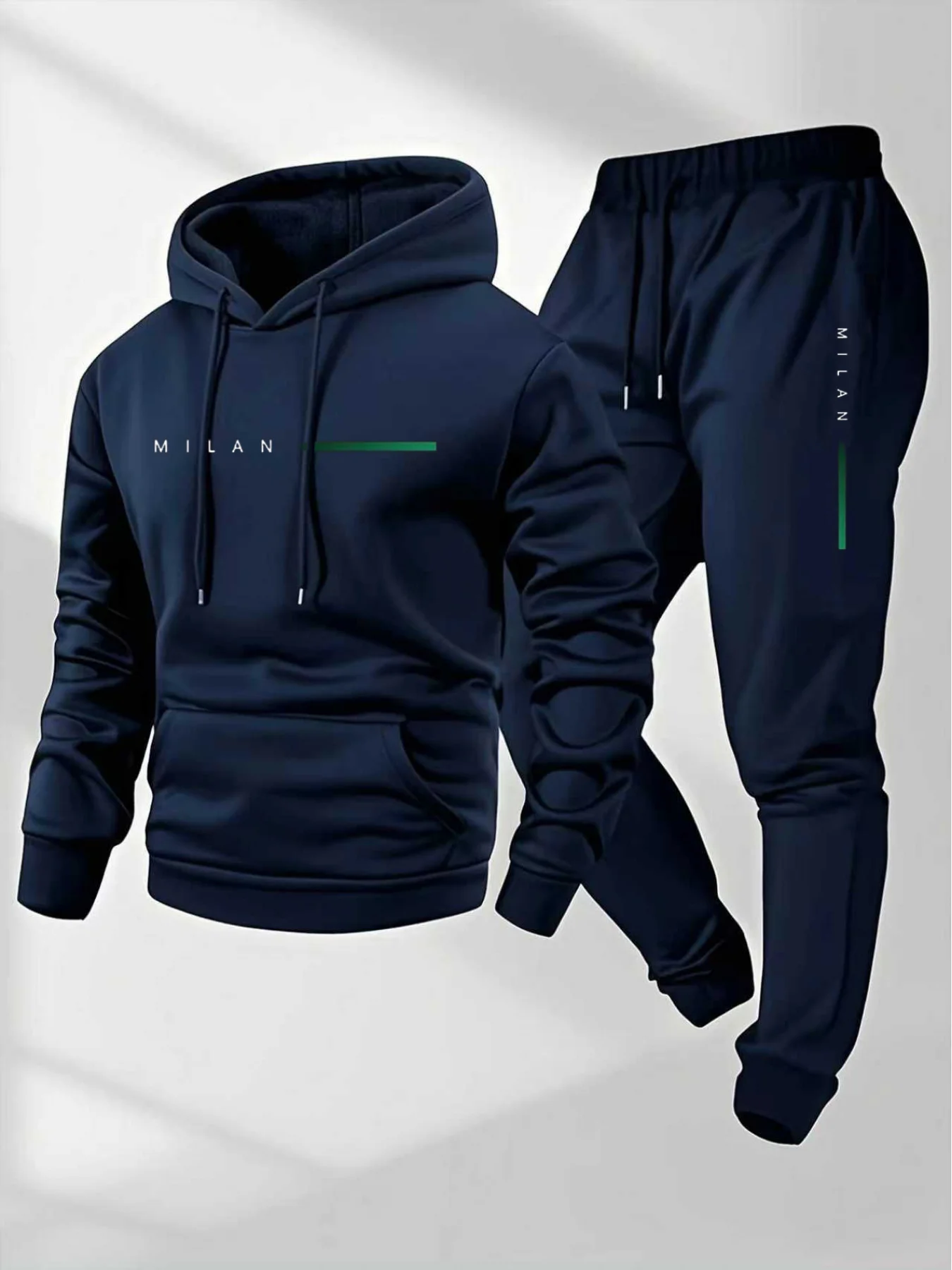 Unisex Hoodie & Jogger Pants 2 Piece Set Green Striped Print Casual Tracksuit Thick Warm Sports Suit For Daily Commute Jogging