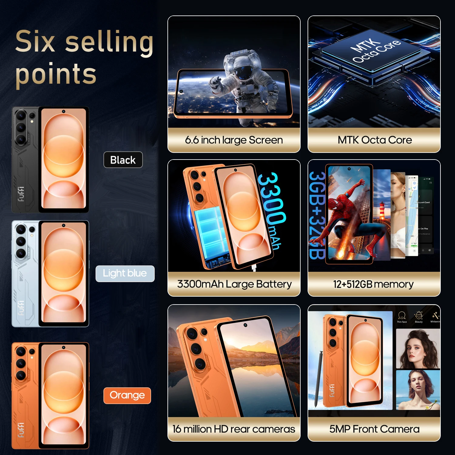 FUFFI S25 Pro Smartphone Android 12GB RAM 512GB ROM 6.6 Inch Cellphone 720x1612HD 5+16MP 3300mAh Battery 4G Network Mobile Phone