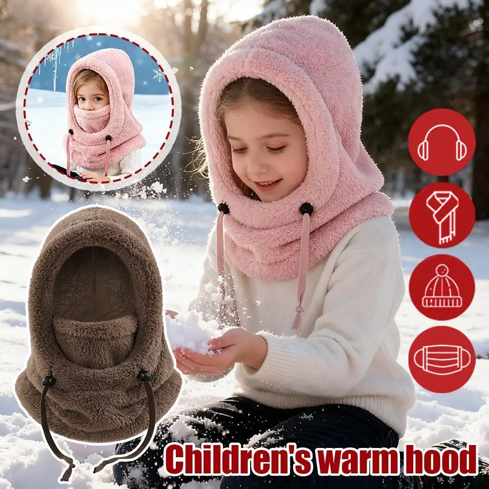 

Детская зимняя шапка с капюшоном и шарфом, теплая шапка-ушанка на подкладке для мальчиков и девочек, ветрозащитный, морозостойкий, уличный капюшон на зиму