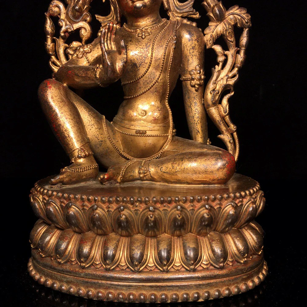 Exquisite Antique Bronze Ruyi Guanyin Bodhisattva Statue Serene Face Fine Craftsmanship Rich Patina