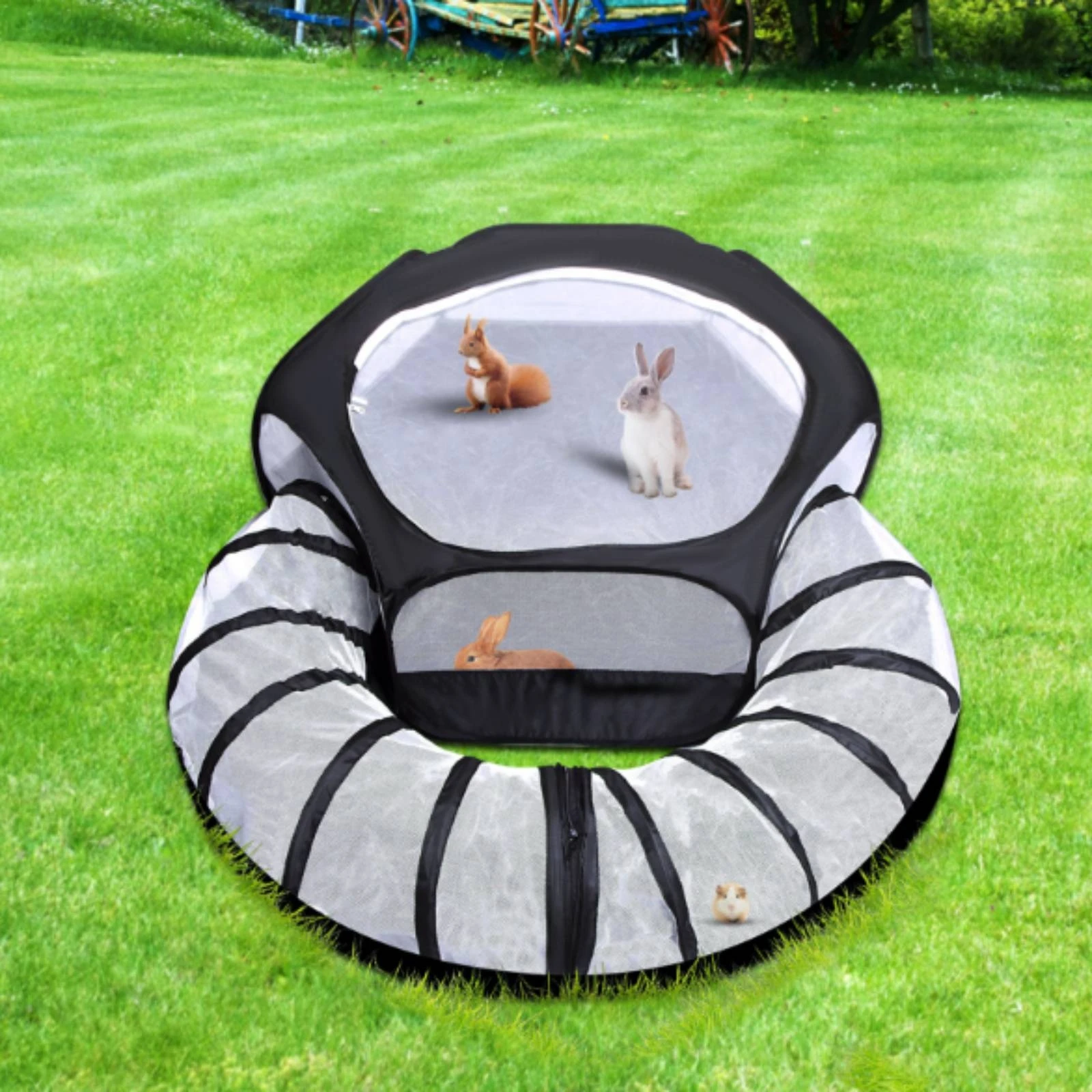 

Cat Enclosure with Tunnel Iron Wire Frame Pet Tunnel Tent Foldable Cat Tent Easy to Set up Enclosed Pet Play Area Lightweight