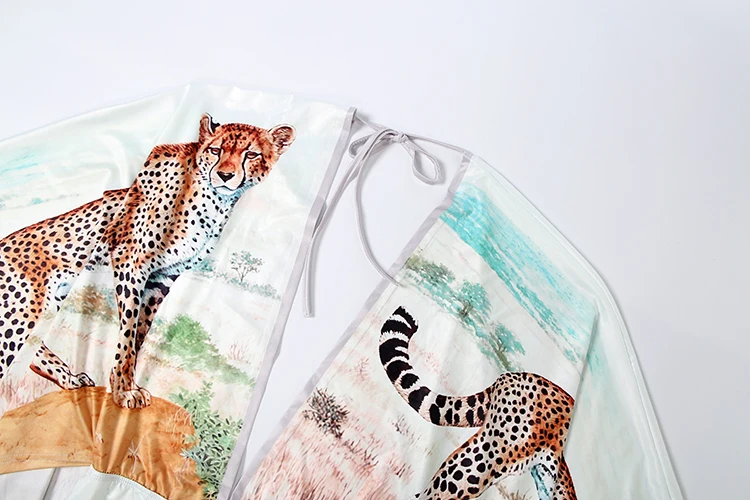 Weird Puss Buntes Kleid mit Leopardenmuster für Damen, sexy, tiefer V-Ausschnitt, rückenfrei, Patchwork, Puffärmel, heiß, für Urlaub, Party, Club, figurbetont – Detail 6