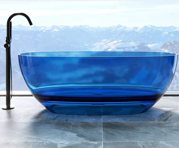 Независимая встроенная овальная прозрачная смоляная ванна из искусственного камня. Ванна хрустального цвета для дома и отеля.