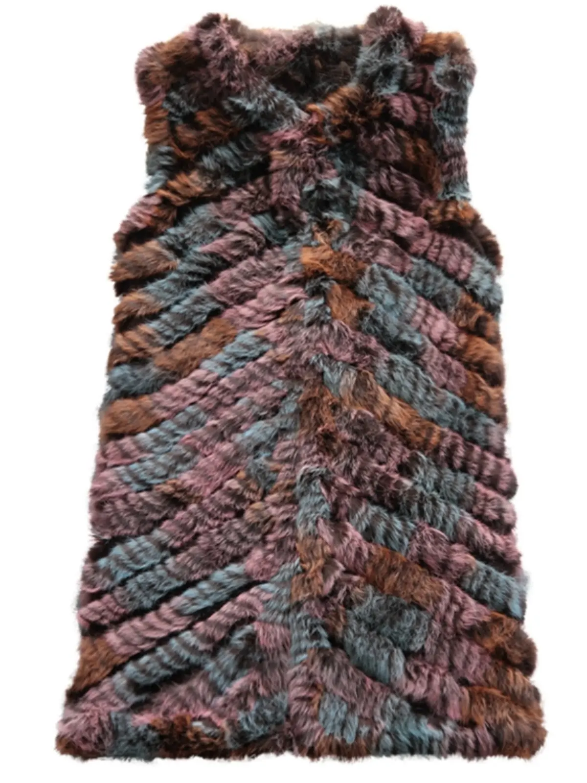 2025 foreign trade rabbit fur woven vest, purely hand-woven colorful rabbit fur vest, medium and long fur vest