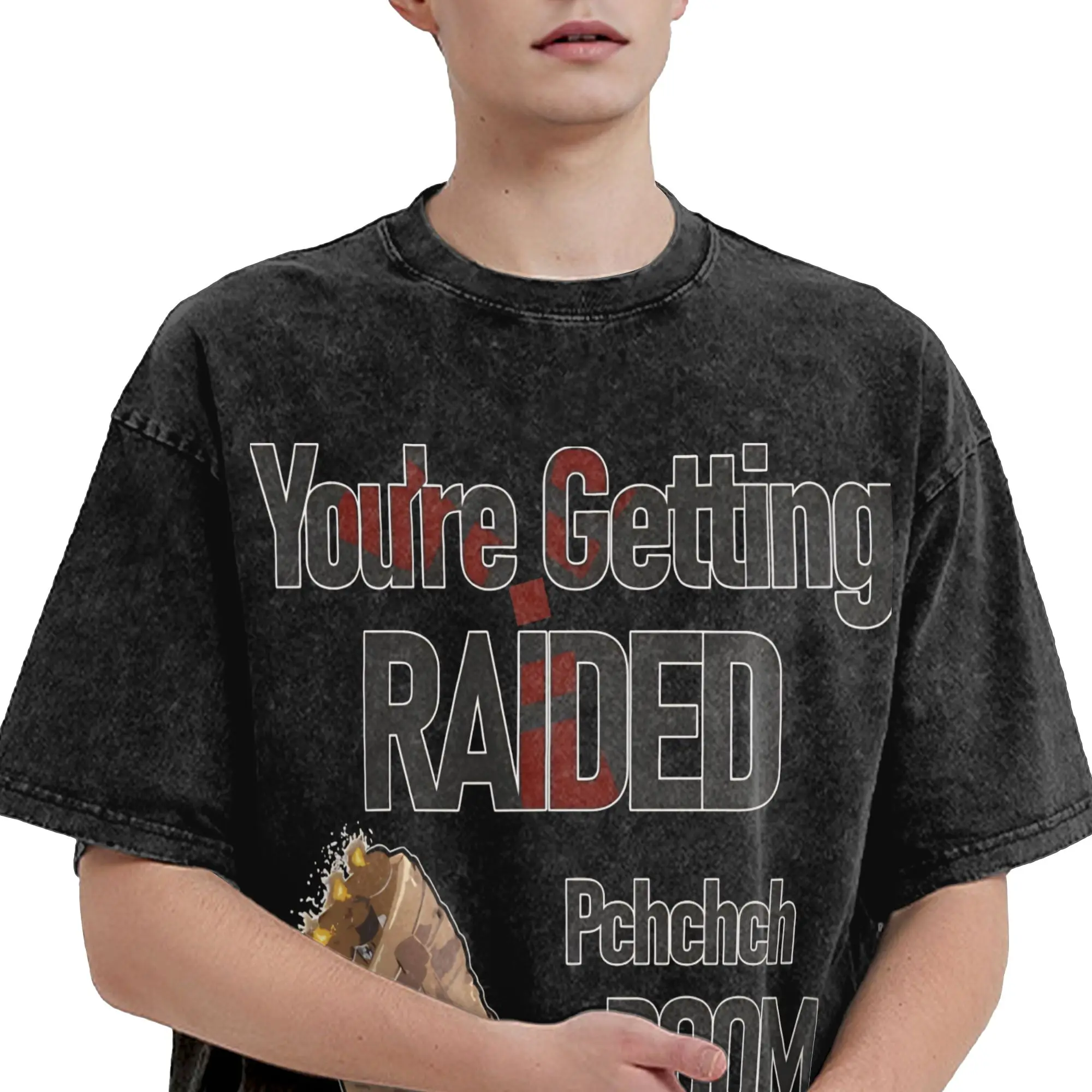 Harajuku Washed Shirt Rust Game Getting Raided Team Fortress 2 Outfit Retro T Shirt Oversize  Streetwear Short Sleeve