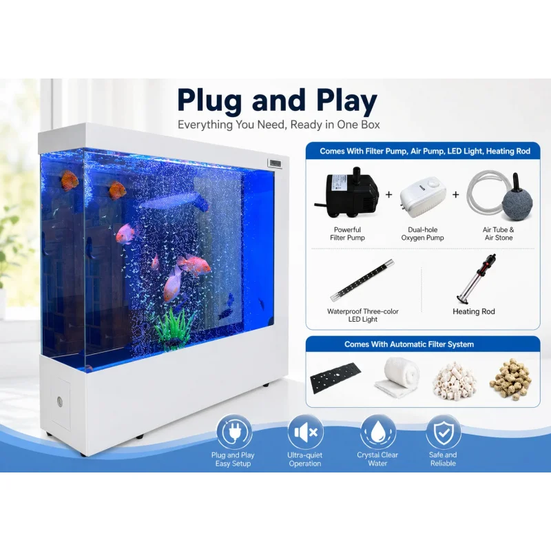 custom.Custom 500-1000L Ultra Glass Aquarium Large Fish with Intelligent Filtration System Home & Commercial Use