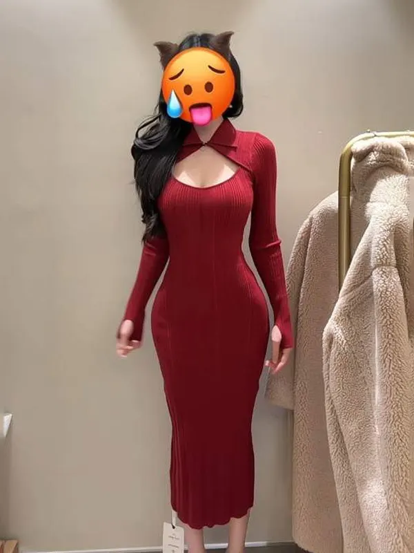 

Sexy Hollow out Bodycon Long Dr Red Knitted Dr Unique Ele Sle for Ci Commuting Street Photoaphy And Dates