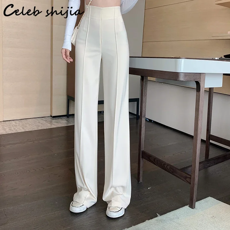 Straight Pants Apricot High Waisted Woman Wide Leg Pants Korean Fashion Clothes Elegant Vintage Trousers Female Bottom Business